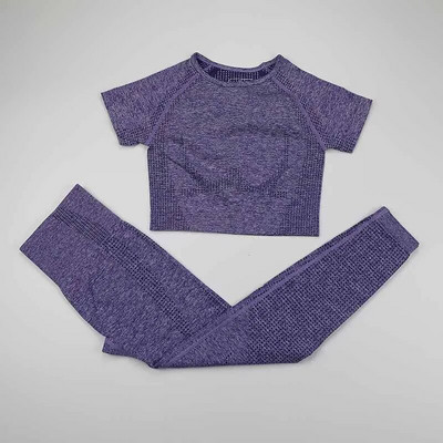 2-osaline Vital õmblusteta spordiülikond naiste jõusaali treeningriided lühikeste varrukatega fitness Crop top kõrge vöökohaga õmblusteta retuusid joogakomplekt