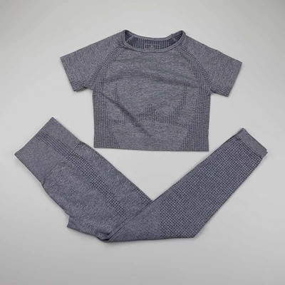 2-osaline Vital õmblusteta spordiülikond naiste jõusaali treeningriided lühikeste varrukatega fitness Crop top kõrge vöökohaga õmblusteta retuusid joogakomplekt