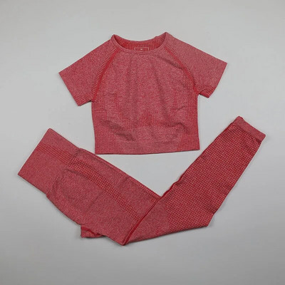 2-osaline Vital õmblusteta spordiülikond naiste jõusaali treeningriided lühikeste varrukatega fitness Crop top kõrge vöökohaga õmblusteta retuusid joogakomplekt