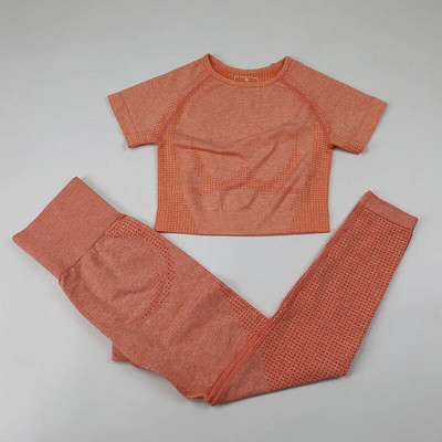 2-osaline Vital õmblusteta spordiülikond naiste jõusaali treeningriided lühikeste varrukatega fitness Crop top kõrge vöökohaga õmblusteta retuusid joogakomplekt