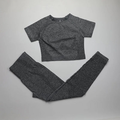 2-osaline Vital õmblusteta spordiülikond naiste jõusaali treeningriided lühikeste varrukatega fitness Crop top kõrge vöökohaga õmblusteta retuusid joogakomplekt