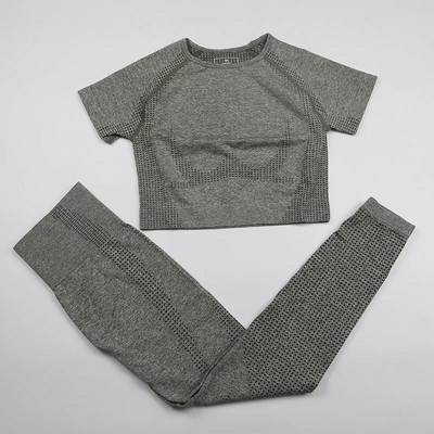 2-osaline Vital õmblusteta spordiülikond naiste jõusaali treeningriided lühikeste varrukatega fitness Crop top kõrge vöökohaga õmblusteta retuusid joogakomplekt