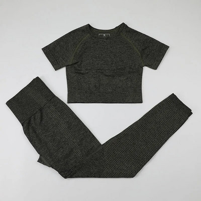 2-osaline Vital õmblusteta spordiülikond naiste jõusaali treeningriided lühikeste varrukatega fitness Crop top kõrge vöökohaga õmblusteta retuusid joogakomplekt