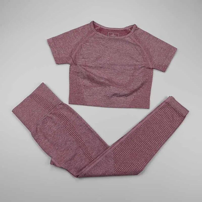 2-osaline Vital õmblusteta spordiülikond naiste jõusaali treeningriided lühikeste varrukatega fitness Crop top kõrge vöökohaga õmblusteta retuusid joogakomplekt