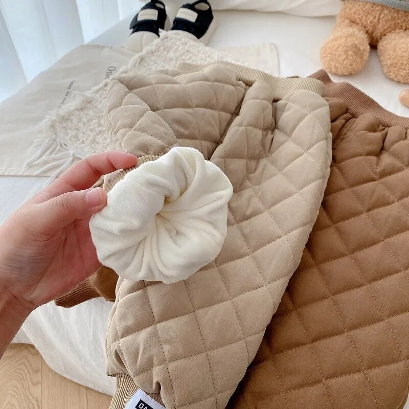 Pantaloni de iarnă ocazional pentru copii, băieți, 0-5 ani, pentru copii, culoare solidă, cu talie elastică, fleece, pantaloni de jogger, cald, haine.