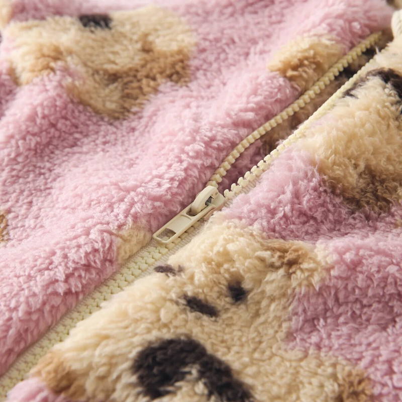 Sanlutoz Korea stiilis tõmblukk Talvised beebipüksid armsad karutrükiga fliisist paksendatud pikkade varrukatega väikelaste kombinesoonid, soojad riided