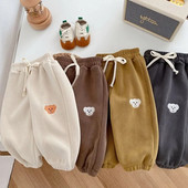 2023. aasta talvine laste püksid, püksid 0–5-aastased, elastsed vöökohad, multifilmid karu polaarfliisist soojad püksid