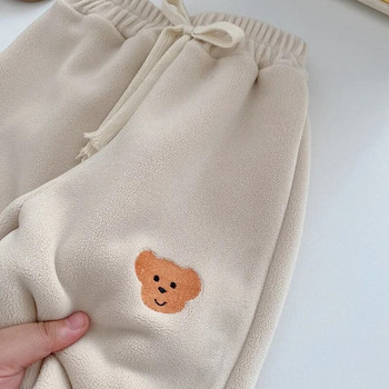 2023 Зимен детски панталон за момче 0-5 години Детска еластична талия Cartoon Bear Polar Fleece Warm Jogger Bottom Спортно облекло Дрехи за панталони