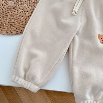 2023 Зимен детски панталон за момче 0-5 години Детска еластична талия Cartoon Bear Polar Fleece Warm Jogger Bottom Спортно облекло Дрехи за панталони