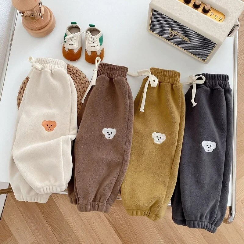 2023. aasta talvine laste püksid, püksid 0–5-aastased, elastsed vöökohad, multifilmid karu polaarfliisist soojad püksid