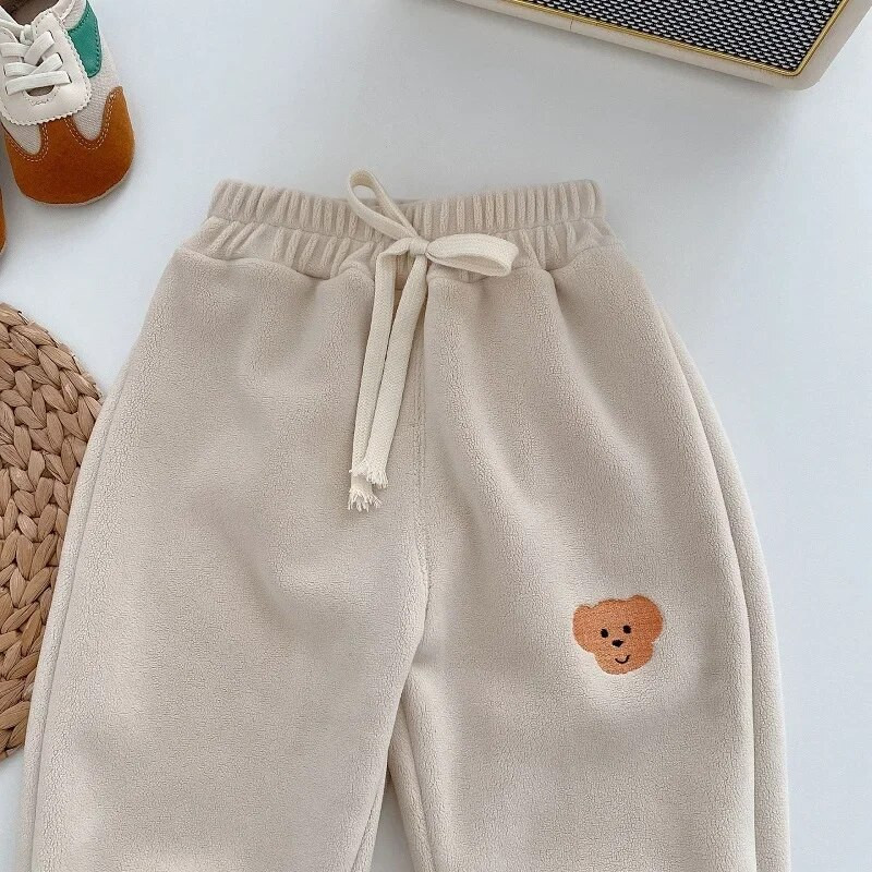 2023. aasta talvine laste püksid, püksid 0–5-aastased, elastsed vöökohad, multifilmid karu polaarfliisist soojad püksid