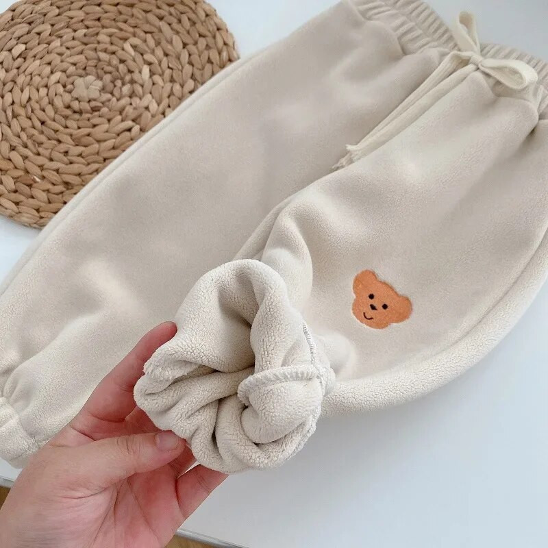 2023. aasta talvine laste püksid, püksid 0–5-aastased, elastsed vöökohad, multifilmid karu polaarfliisist soojad püksid