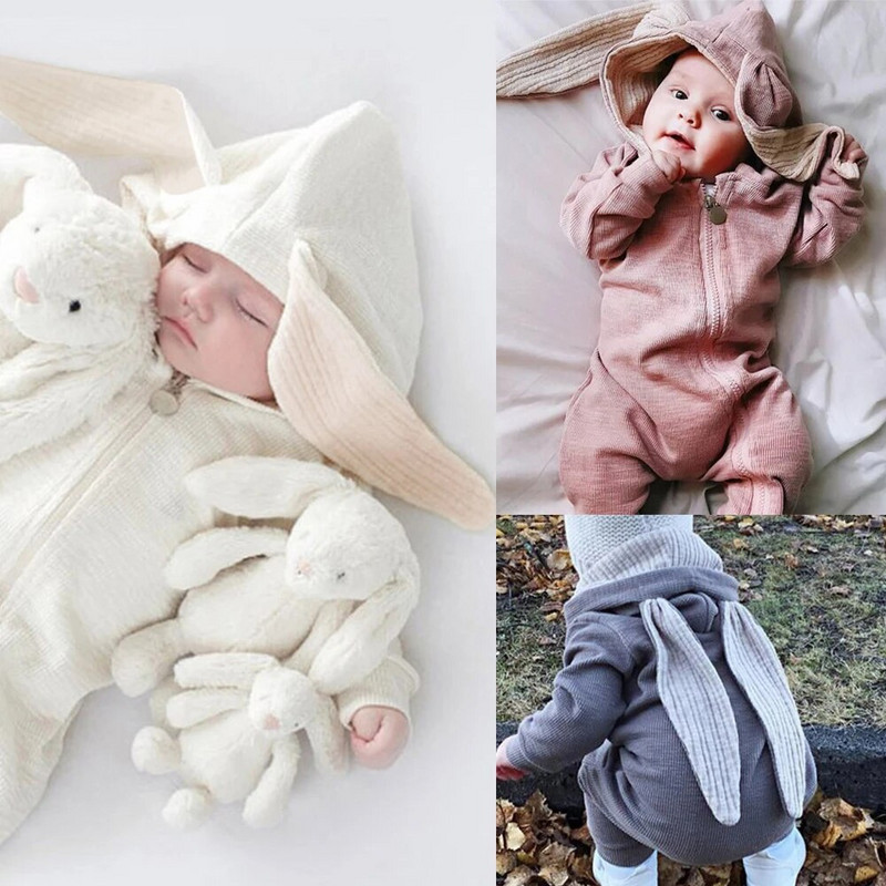 Újszülött fiúk lányok nadrágok játszóruhák nyúl rajzfilm kapucnis baba őszi ruhák hosszú ujjú tipegő csecsemő jumpsuitek