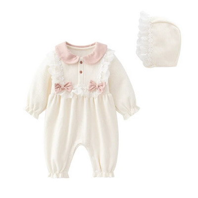 Rudens ziema jaundzimušo meiteņu apģērbi ar garām piedurknēm Flīs silti mežģīņu ziedi kombinezoni, meiteņu bikses + cepures