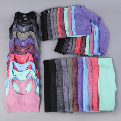 7 Colors GYMS Seamless Yoga Set Fitness Sport Suits Gym Set Clothing Crop Top Shirts High Waist Running Leggings Pants