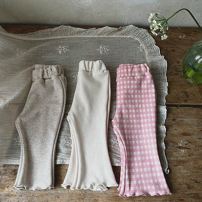 2023 INS Παιδικό κοριτσάκι παντελόνι 0-5 ετών Παιδικό Παιδικό ελαστικό βολάν μέσης μασίφ βαμβακερό καμπάνα καρό παντελόνι Ρούχα