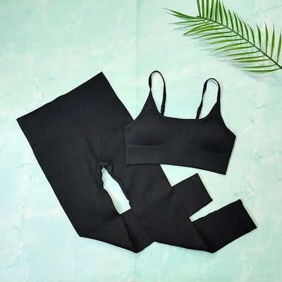 Naiste spordiülikonna joogakomplektid Õmblusteta soonikuga spordisäärikud fitness-treeninguks Riided naistele jõusaalikomplekt Kaheosalised riided