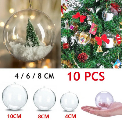 10 gab Ziemassvētku caurspīdīga bumbiņa, plastmasas Ziemassvētku eglītes, atvērta lodīšu kaste, rotājums kāzu dāvanai kāzu dāvanai, mājas dekorēšanai