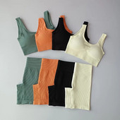 2-osalised õmblusteta joogakomplektid Naiste spordikomplekt Kärbitud topid Spordirinnahoidja+ Kõrge vöökohaga lühikesed püksid Sportlik fitness-ülikond Lühikesed püksid Jõusaalikomplektid