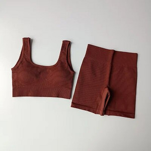 2-osalised õmblusteta joogakomplektid Naiste spordikomplekt Kärbitud topid Spordirinnahoidja+ Kõrge vöökohaga lühikesed püksid Sportlik fitness-ülikond Lühikesed püksid Jõusaalikomplektid