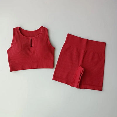 2-osalised õmblusteta joogakomplektid Naiste spordikomplekt Kärbitud topid Spordirinnahoidja+ Kõrge vöökohaga lühikesed püksid Sportlik fitness-ülikond Lühikesed püksid Jõusaalikomplektid