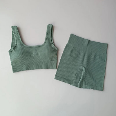 2-osalised õmblusteta joogakomplektid Naiste spordikomplekt Kärbitud topid Spordirinnahoidja+ Kõrge vöökohaga lühikesed püksid Sportlik fitness-ülikond Lühikesed püksid Jõusaalikomplektid