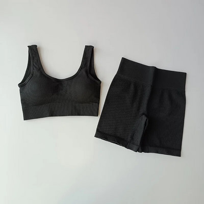 2-osalised õmblusteta joogakomplektid Naiste spordikomplekt Kärbitud topid Spordirinnahoidja+ Kõrge vöökohaga lühikesed püksid Sportlik fitness-ülikond Lühikesed püksid Jõusaalikomplektid