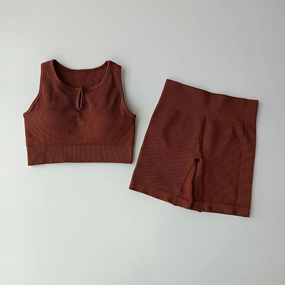 2-osalised õmblusteta joogakomplektid Naiste spordikomplekt Kärbitud topid Spordirinnahoidja+ Kõrge vöökohaga lühikesed püksid Sportlik fitness-ülikond Lühikesed püksid Jõusaalikomplektid