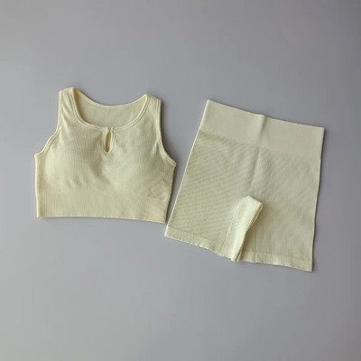 2-osalised õmblusteta joogakomplektid Naiste spordikomplekt Kärbitud topid Spordirinnahoidja+ Kõrge vöökohaga lühikesed püksid Sportlik fitness-ülikond Lühikesed püksid Jõusaalikomplektid