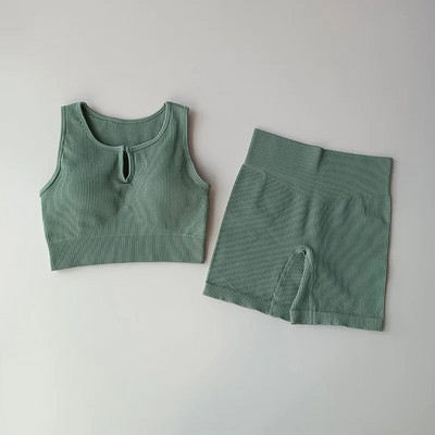 2-osalised õmblusteta joogakomplektid Naiste spordikomplekt Kärbitud topid Spordirinnahoidja+ Kõrge vöökohaga lühikesed püksid Sportlik fitness-ülikond Lühikesed püksid Jõusaalikomplektid