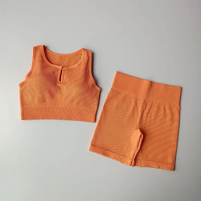 2-osalised õmblusteta joogakomplektid Naiste spordikomplekt Kärbitud topid Spordirinnahoidja+ Kõrge vöökohaga lühikesed püksid Sportlik fitness-ülikond Lühikesed püksid Jõusaalikomplektid