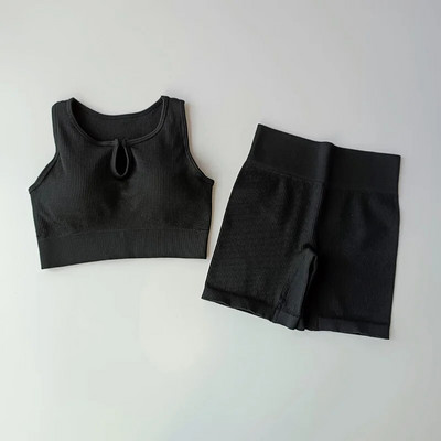 2-osalised õmblusteta joogakomplektid Naiste spordikomplekt Kärbitud topid Spordirinnahoidja+ Kõrge vöökohaga lühikesed püksid Sportlik fitness-ülikond Lühikesed püksid Jõusaalikomplektid