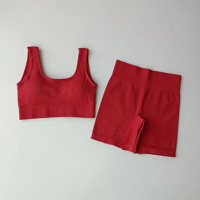 2-osalised õmblusteta joogakomplektid Naiste spordikomplekt Kärbitud topid Spordirinnahoidja+ Kõrge vöökohaga lühikesed püksid Sportlik fitness-ülikond Lühikesed püksid Jõusaalikomplektid