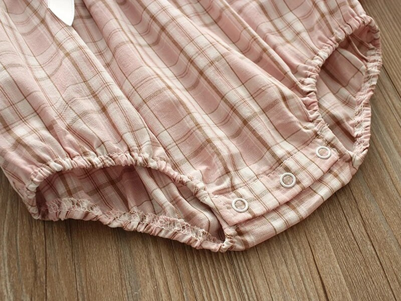 Kevadsügisene ruuduline beebitüdruku bodid pikkade varrukatega vibu volangid puuvillased tüdrukute kombinesoonid riided + peapaelad