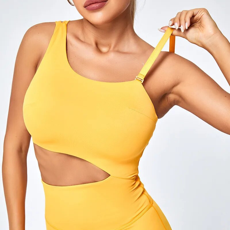 Yushuhua regulējamas plecu siksnas sporta tērps Seksīgs jogas komplekts fitnesa kombinezons, sporta apģērbs sievietēm sporta zāles skriešanas tērps bez paliktņa