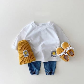 9297 Korean Ins Baby T-shirt Simple Smiling Face Casual T-shirt Φθινόπωρο Χειμώνας 2021 Αγόρι πουκάμισο με κάτω μέρος Κοριτσίστικο T-shirt 0-3 ετών