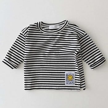 9297 Korean Ins Baby T-shirt Simple Smiling Face Casual T-shirt Φθινόπωρο Χειμώνας 2021 Αγόρι πουκάμισο με κάτω μέρος Κοριτσίστικο T-shirt 0-3 ετών