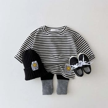 9297 Korean Ins Baby T-shirt Simple Smiling Face Casual T-shirt Φθινόπωρο Χειμώνας 2021 Αγόρι πουκάμισο με κάτω μέρος Κοριτσίστικο T-shirt 0-3 ετών