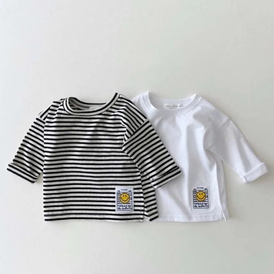 9297 Korean Ins Baby T Shirt Simple Smiling Face Ежедневна тениска Есен Зима 2021 г. Долна риза за момче 0-3 години Тениска за момиче