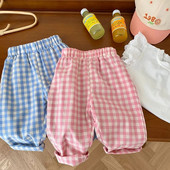 2023. aasta suvised laste ruudulised püksid 0–6-aastased väikelapsed, poisid, tüdrukud, elastsed vöökohad, lahtised püksid, rõivad, vabaajarõivad