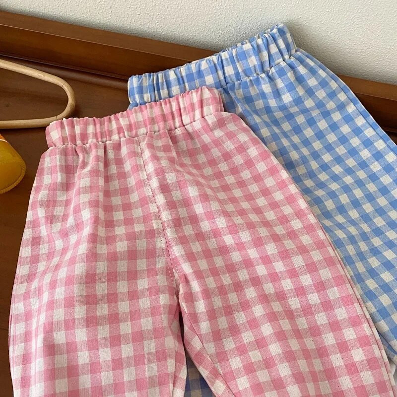 2023. aasta suvised laste ruudulised püksid 0–6-aastased väikelapsed, poisid, tüdrukud, elastsed vöökohad, lahtised püksid, rõivad, vabaajarõivad