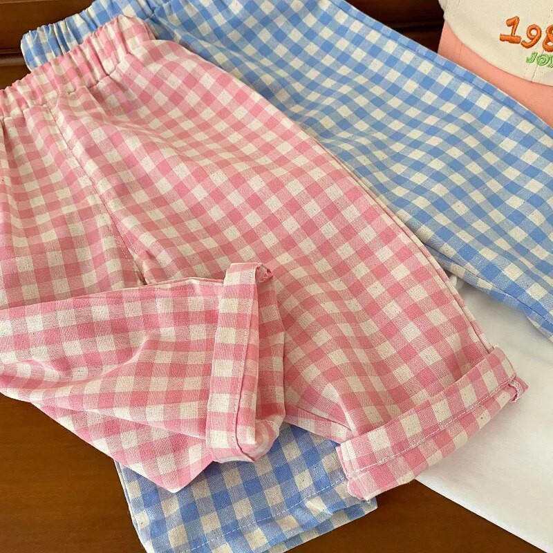 2023. aasta suvised laste ruudulised püksid 0–6-aastased väikelapsed, poisid, tüdrukud, elastsed vöökohad, lahtised püksid, rõivad, vabaajarõivad