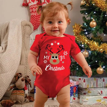 Новородено My First Christmas Rompers Baby Boys Girls Bodysuit Born Crawling Long Sleeve Gampsuits Festival Party Gifts