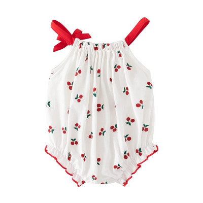 Vasaras bezpiedurkņu kokvilnas jaundzimušo bērnu bodiji ķiršu apdruka meiteņu kombinezoni viengabala apģērbi