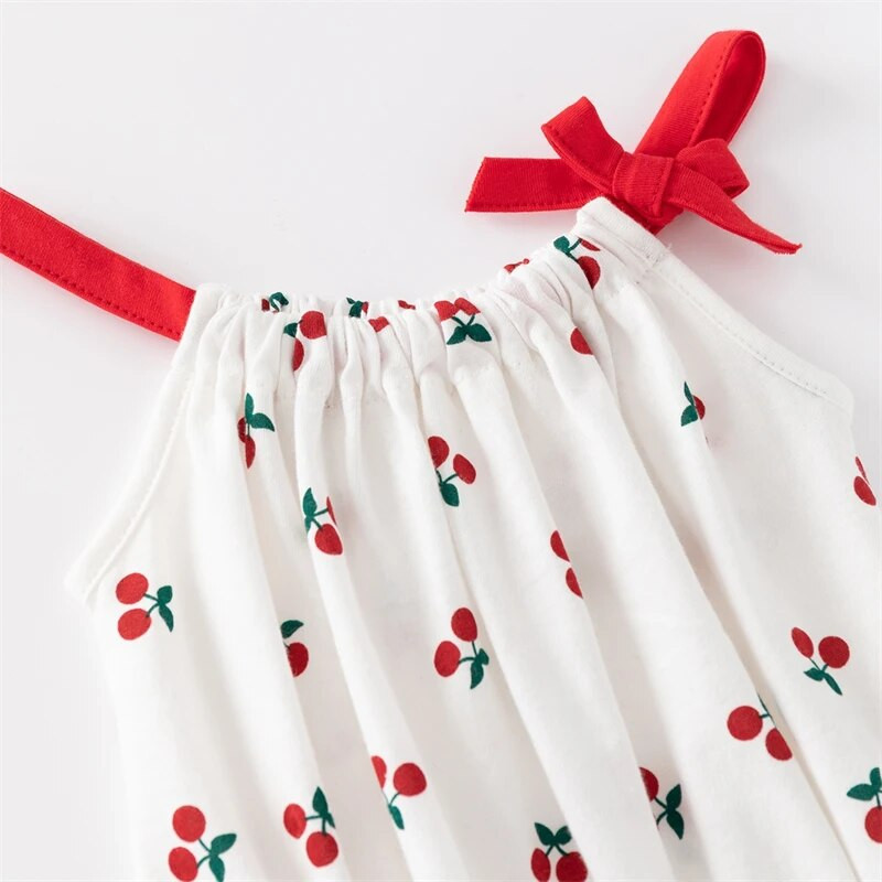 Vasaras bezpiedurkņu kokvilnas jaundzimušo bērnu bodiji ķiršu apdruka meiteņu kombinezoni viengabala apģērbi