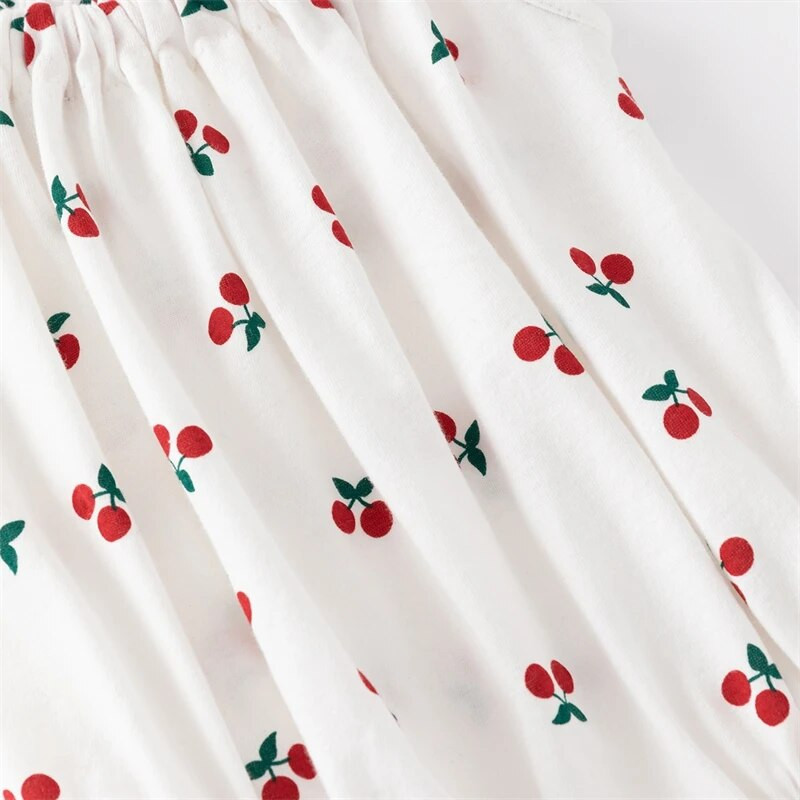 Vasaras bezpiedurkņu kokvilnas jaundzimušo bērnu bodiji ķiršu apdruka meiteņu kombinezoni viengabala apģērbi