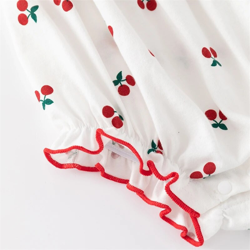 Vasaras bezpiedurkņu kokvilnas jaundzimušo bērnu bodiji ķiršu apdruka meiteņu kombinezoni viengabala apģērbi