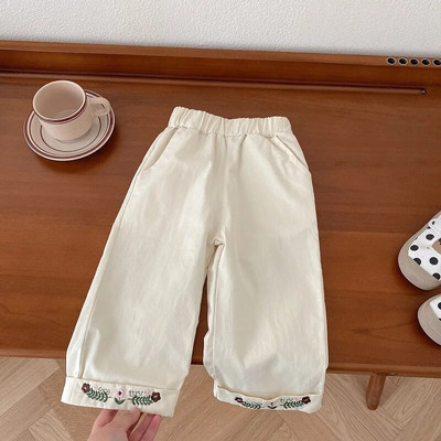 Lovely Kids Baby Girl Nadrág 0-6 éves Gyermekek Elasztikus derékhímzés Virág Bő nadrág Alsó felsőruházat Őszi ruhák