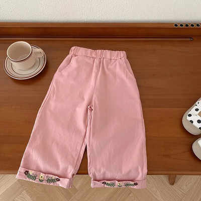 Lovely Kids Baby Girl Nadrág 0-6 éves Gyermekek Elasztikus derékhímzés Virág Bő nadrág Alsó felsőruházat Őszi ruhák