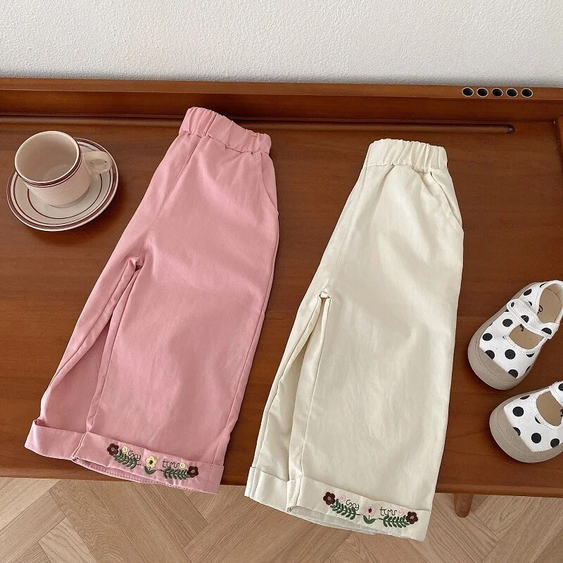 Lovely Kids Baby Girl Nadrág 0-6 éves Gyermekek Elasztikus derékhímzés Virág Bő nadrág Alsó felsőruházat Őszi ruhák